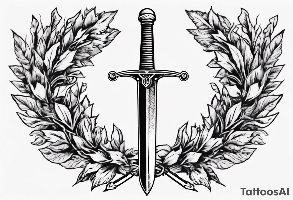 number 13 centered in a laurel leaf wreath and a sword going through the center of the wreath tattoo idea