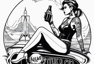 Nuka cola girl sat on rocket drinking nuka cola tattoo idea