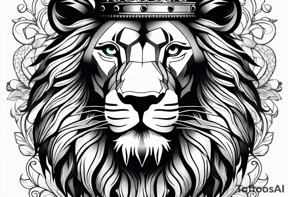 lion with crown on the head and sparkling eyes tattoo idea