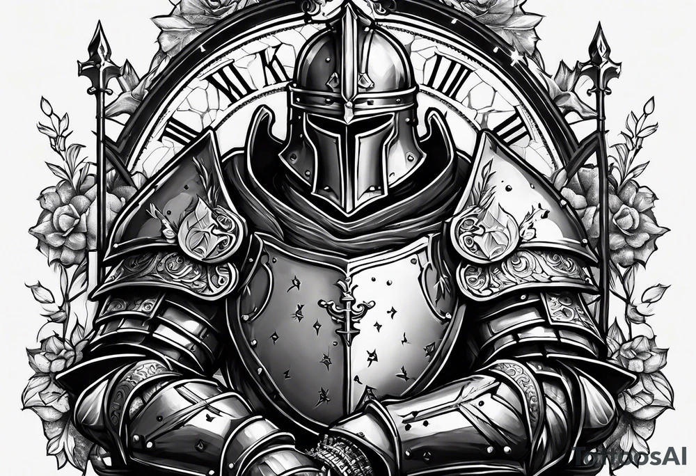 knight in heavy armor with clock tattoo idea