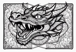 Dragon head facing front, tattoo should look old school Japanese way, dragon mouth should not be open. tattoo idea