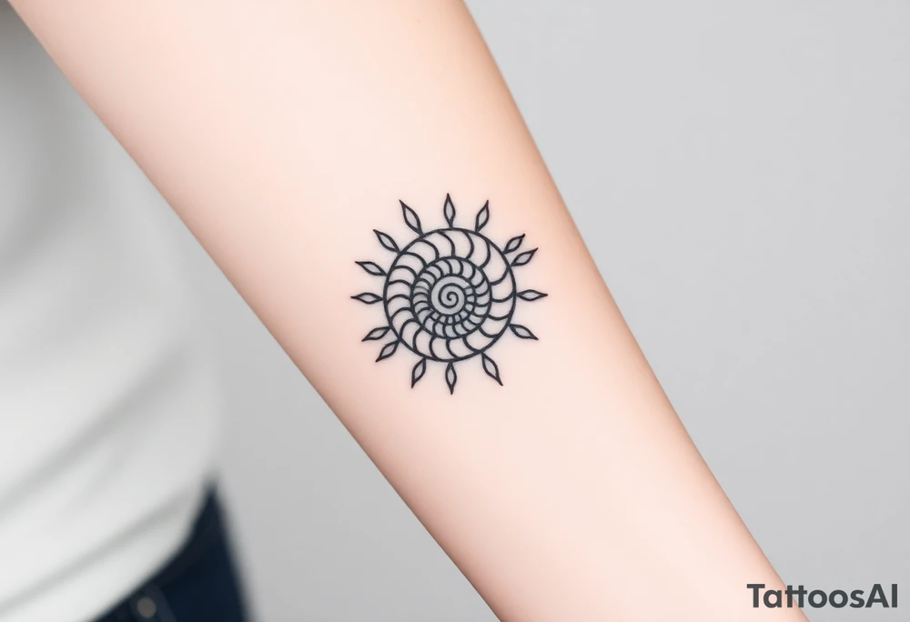 Fibonacci spiral shell sun tattoo idea