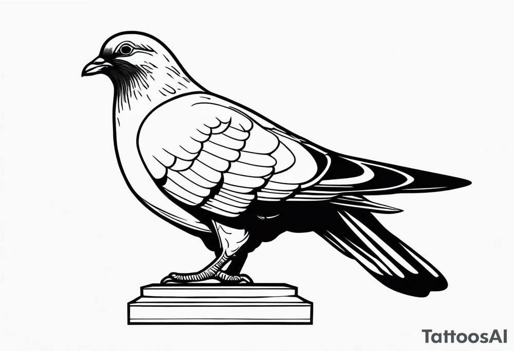 black line pigeon 
on a staue tattoo idea