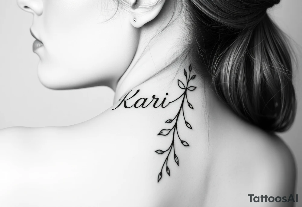The word “Kari” going down side of face tattoo idea
