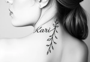 The word “Kari” going down side of face tattoo idea
