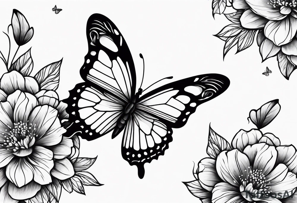 Butterfly with strand of flowers tattoo idea