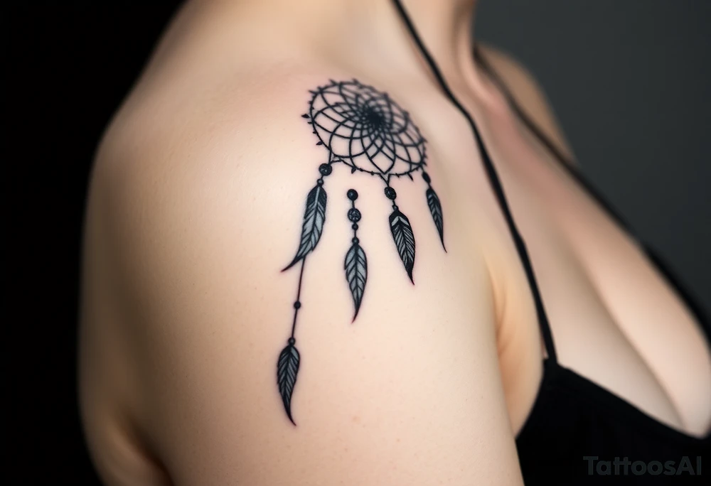 native dreamcatcher with flowing feathers and sacred beads tattoo idea
