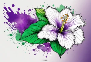 An outline of a green rio dipladenia flower and a purple watercolor splash in the background tattoo idea