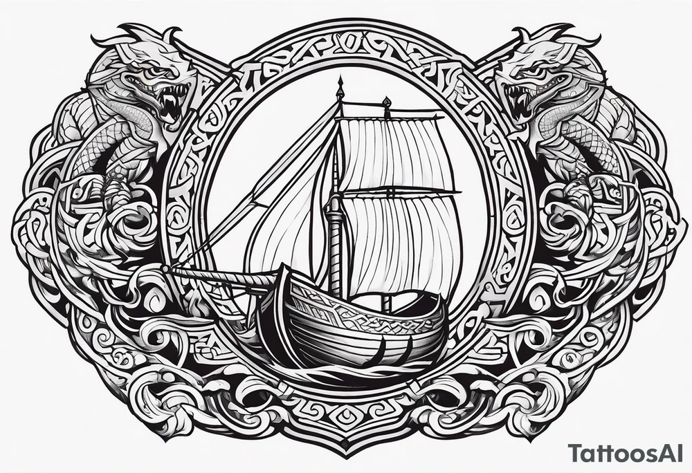 Valhalla sword shield viking ship dragon head tattoo idea Valhalla sword shield viking ship dragon head tattoo idea