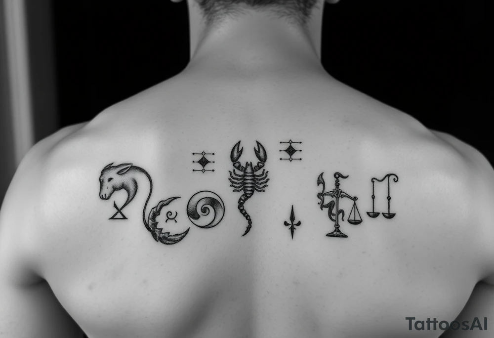 Taurus, cancer, 2 scorpio, capricorn, and libra constellation tattoo for arm tattoo idea