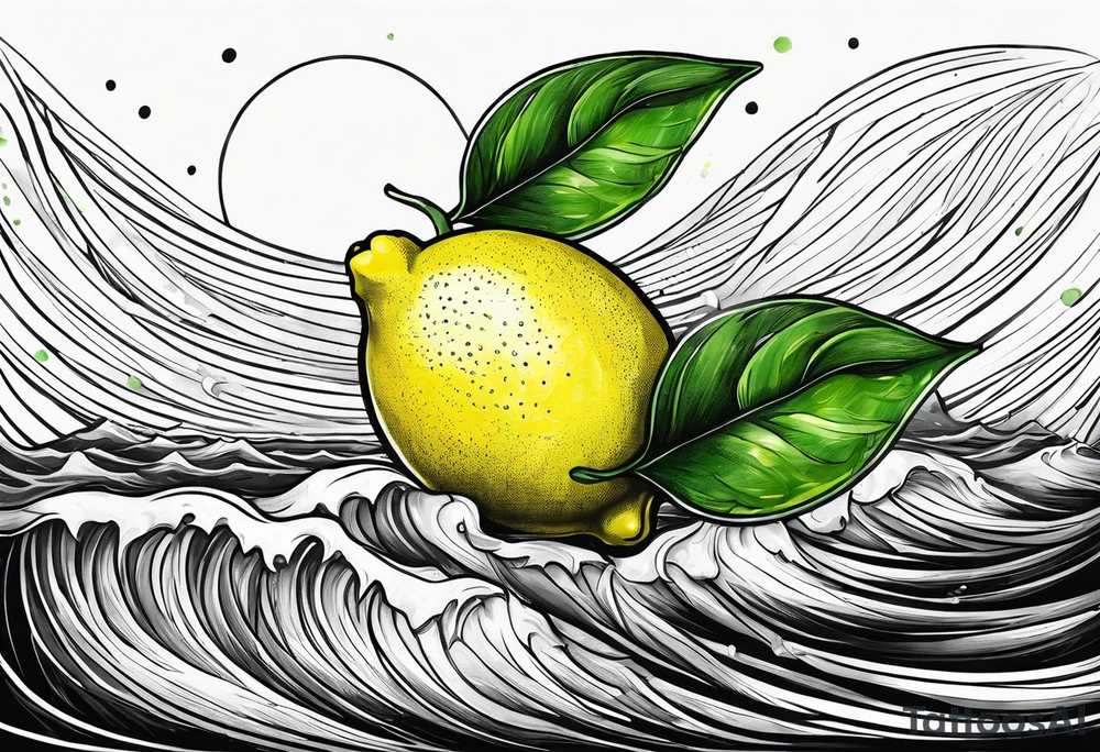 A lemon-Buoy with a green leaf-flag on waves tattoo idea A lemon-Buoy with a green leaf-flag on waves tattoo idea