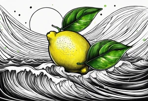 A lemon-Buoy with a green leaf-flag on waves tattoo idea