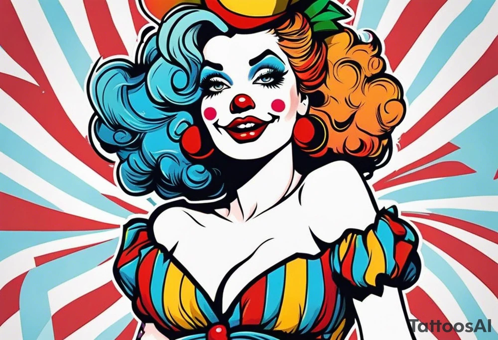 pin up style clown woman tattoo idea