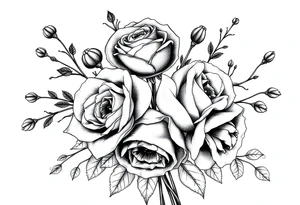 vintage bouquet of wild roses and meadow flowers with morning dew tattoo idea