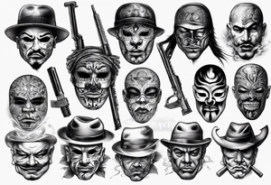 realistic chicano
masks weapons and gangsters tattoo idea