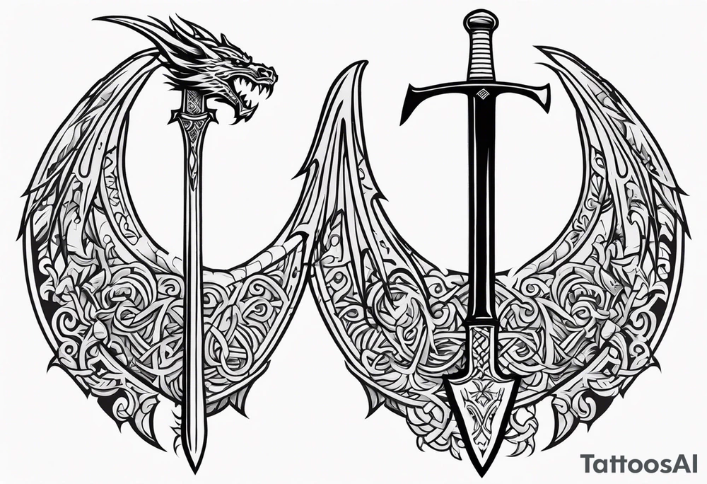 Valhalla sword shield dragon axe tattoo idea