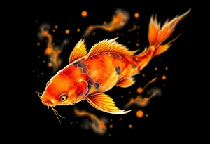 Orange and Yellow Koi with Sun Rays – A bright koi in warm sunset tones, highlighted by golden sunbeams streaming down through the water. tattoo idea