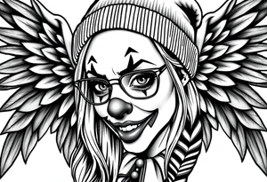 Clown Girl eye glasses long hair
Thug Beanie Angelic Wings tattoo idea