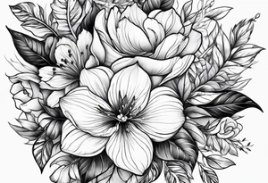 Florais com folhas em traços finos tattoo idea