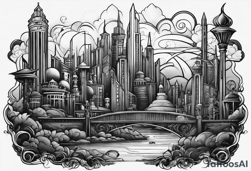 very dark emerald city tattoo idea