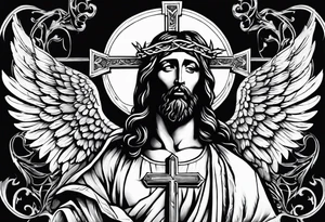 jesus on a cross surround by angel wings for a back tattoo tattoo idea