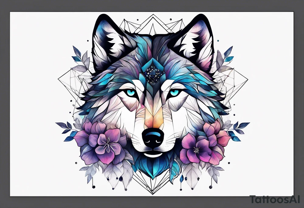 Constellation, animal wolf snow , géométric , flower tattoo idea