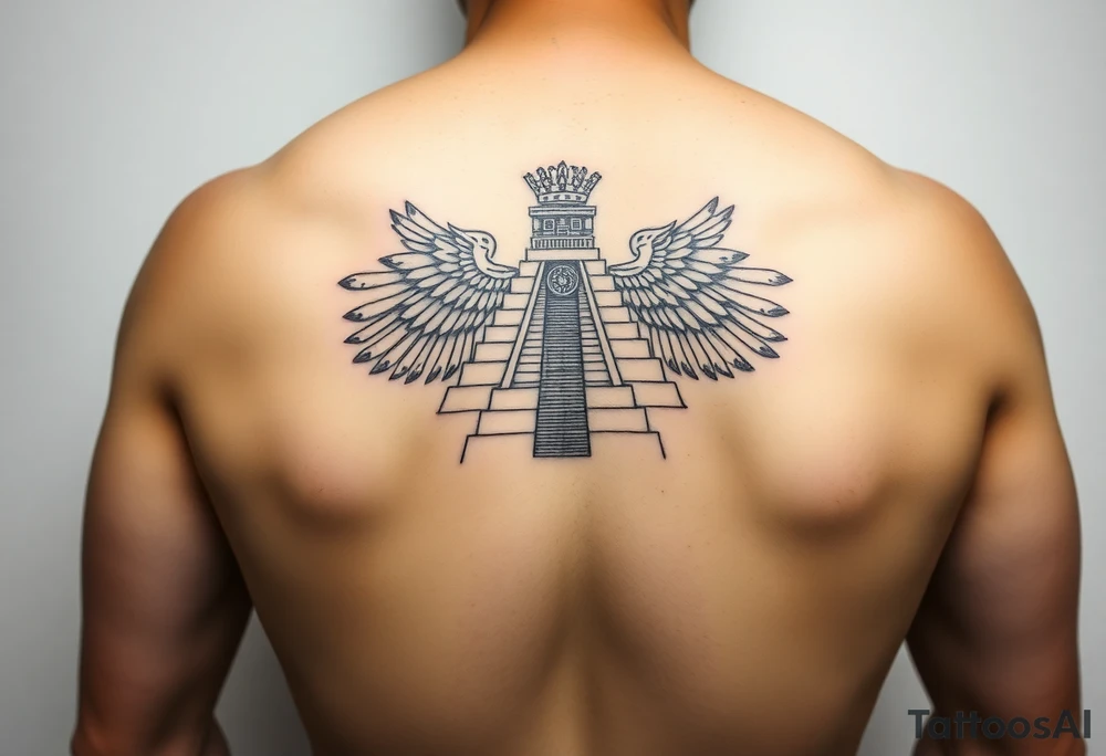Quetzalcoatl Aztec pyramid gold treasure tattoo black and white simple tattoo idea