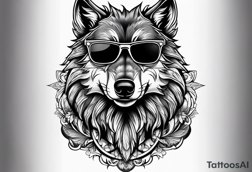 Badass wolf wearing sunglasses tattoo idea