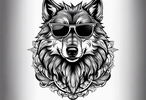 Badass wolf wearing sunglasses tattoo idea