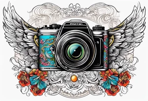 Camera with angel wings tattoo idea