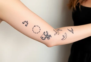 Stars constellation tattoo with libra, cancer, Taurus, 2 scorpio and capricorn tattoo idea