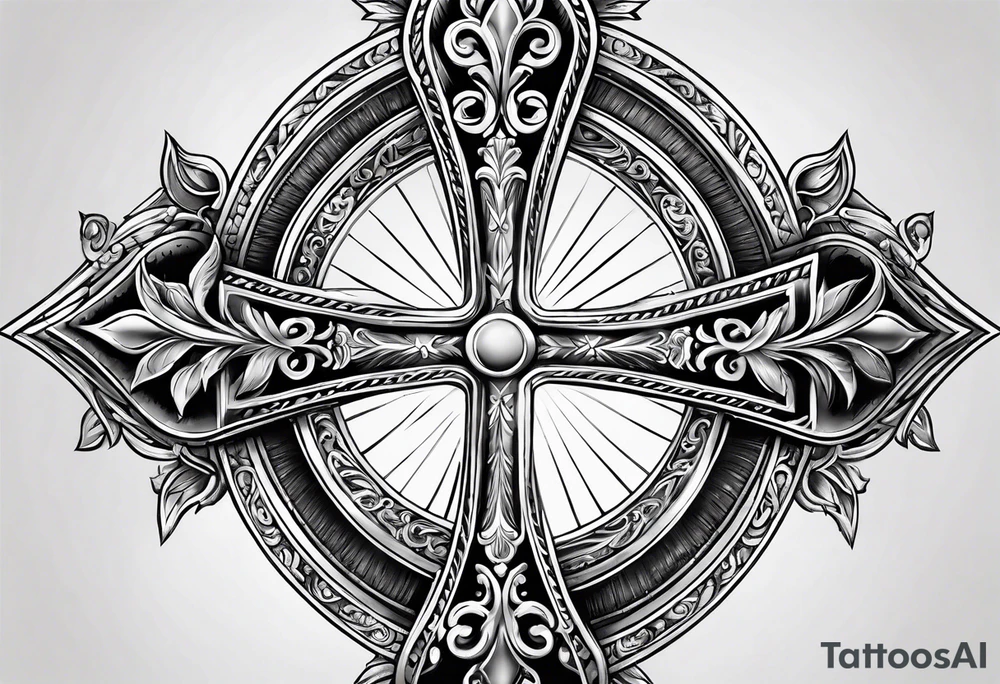 catholic cross with prayer hands tattoo idea