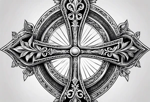 catholic cross with prayer hands tattoo idea