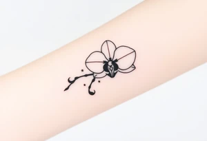 A silhouette of an orchid with tiny crescent moons and stars, symbolizing femininity and cosmic beauty tattoo idea