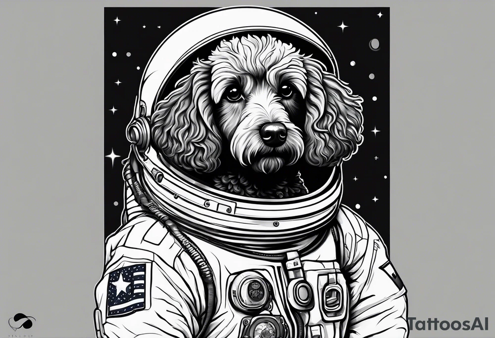 full body poodle mix dog in a space suit outline tattoo idea