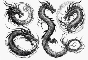 a long dragon intertwined along the arm with horns, mane, scales tattoo idea