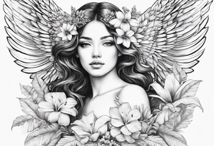 wing angel, flower, palm, sea tattoo idea