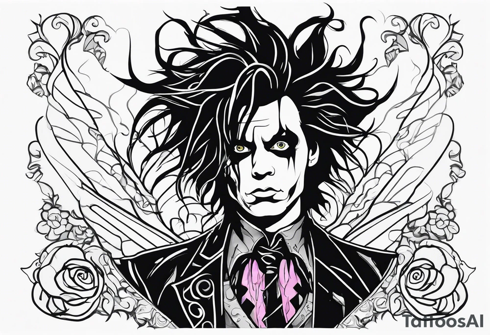 Edward Scissorhands no background, full body looking sad tattoo idea