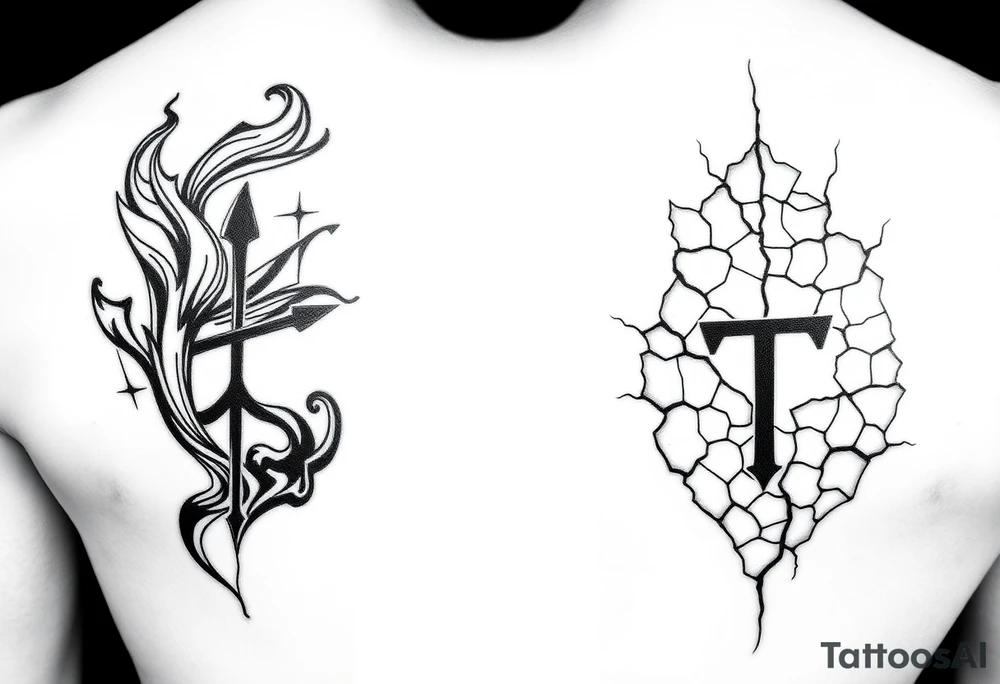 Your Tattoo (Sagittarius/Fire): A gritty, urban-style rendering of swirling flame or smoke. The design could incorporate a hidden stylized bow and arrow, the Sagittarius symbol, created from the negative space within the fire.
His Tattoo (Virgo/Earth): A contrasting design of a cracked, textured earth or rock formation. Hidden within the lines could be the Virgo symbol of the maiden, or a stylized letter 'T,' with your 'J' mirrored in the lines of the earth.
Connecting Element: The two designs could feature a matching texture or line work, so that when placed side-by-side, they appear to be parts of the same larger cosmic or terrestrial event. tattoo idea