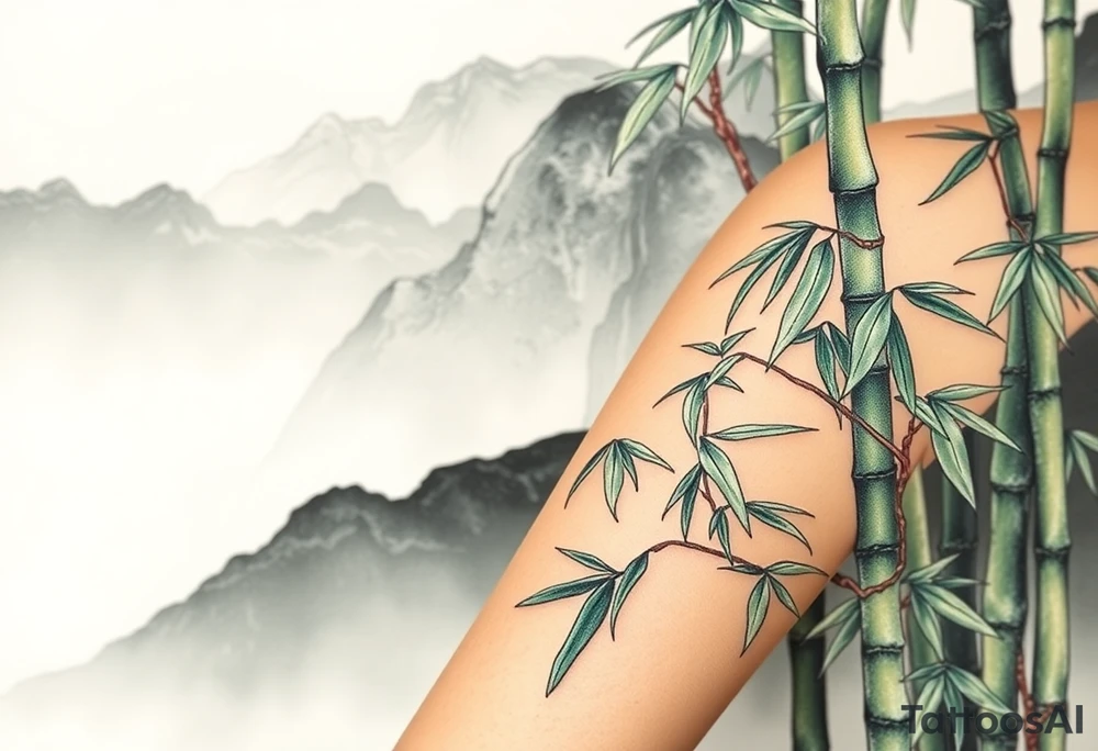 Bamboo in the mountains, Eastern aesthetic consciousness, appropriate blank space, and a sense of design tattoo idea