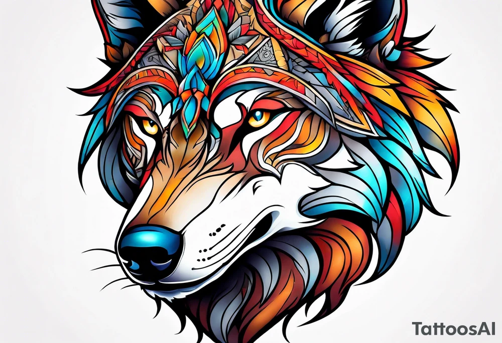 Neotraditional wolf tattoo idea