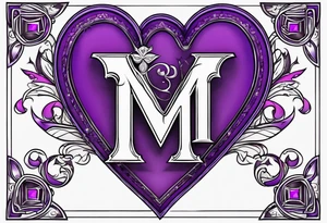 Letter M, cross, heart, purple tattoo idea