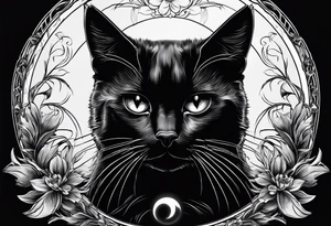 Photo realistic black cat head only facing forward add moon tattoo idea