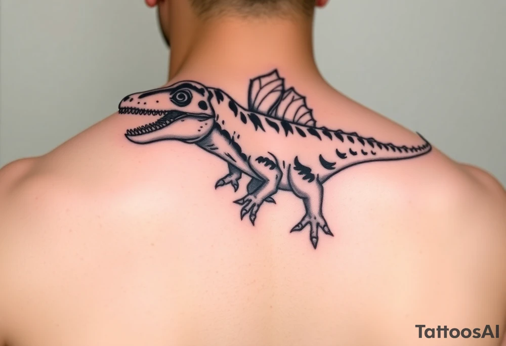 Dilophosaurus staring at me with its fills expanded tattoo idea