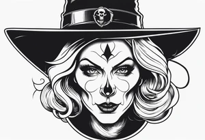 wicked witch face with just skull hair and hat tattoo idea