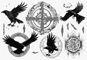 Vegsiir, yggdarsil, 2 ravens, all who wander are not lost in runes around vegsivir tattoo idea