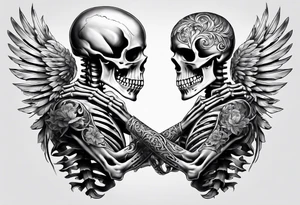 Two Skeletons both reaching for a sword tattoo idea