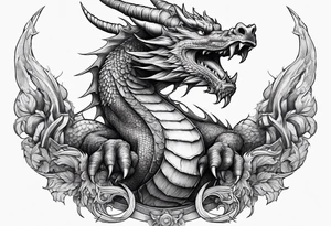 dragon perched with all 4 claws grabbing a pole and facing forward tattoo idea