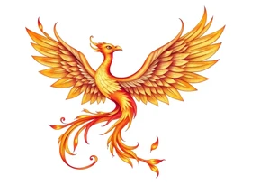 magnificent phoenix rising from golden flames with trailing embers tattoo idea