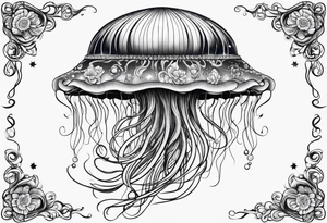 Stars, nebulas, and galaxys are inside a long slender jellyfish tattoo idea